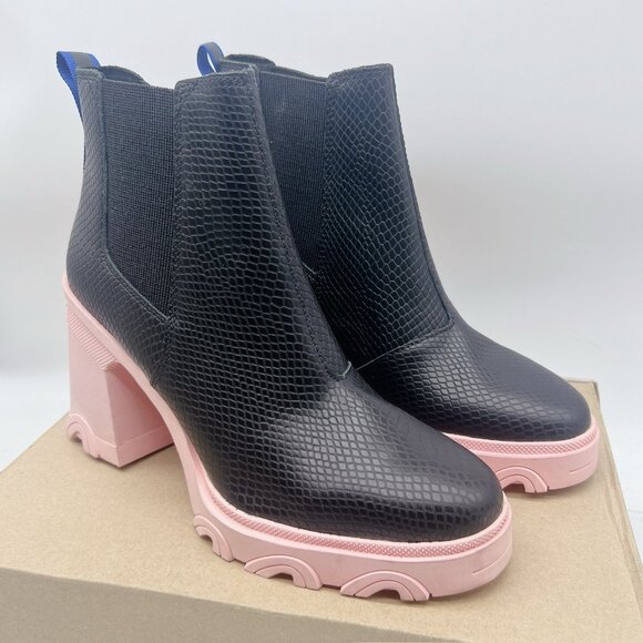 Sorel Brex Waterproof Platform Heel Chelsea Boot Bootie Black Vintage Pink US 11 - Picture 3 of 12